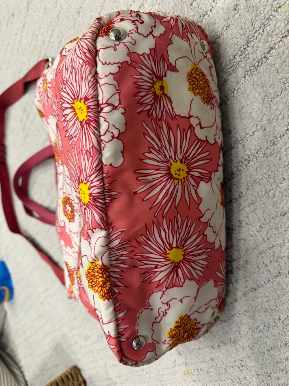 Prada Pink Floral Tote with Red Strap - Picture 5 of 12